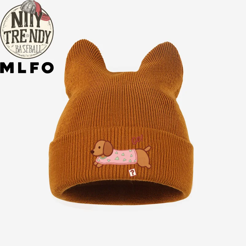 Ins Trendy Kids Knit Cold Hat 1‑3Y Cute Sausage Dog Print Toddler Aesthetic Knitted Beanie For Daily Outfit view 4