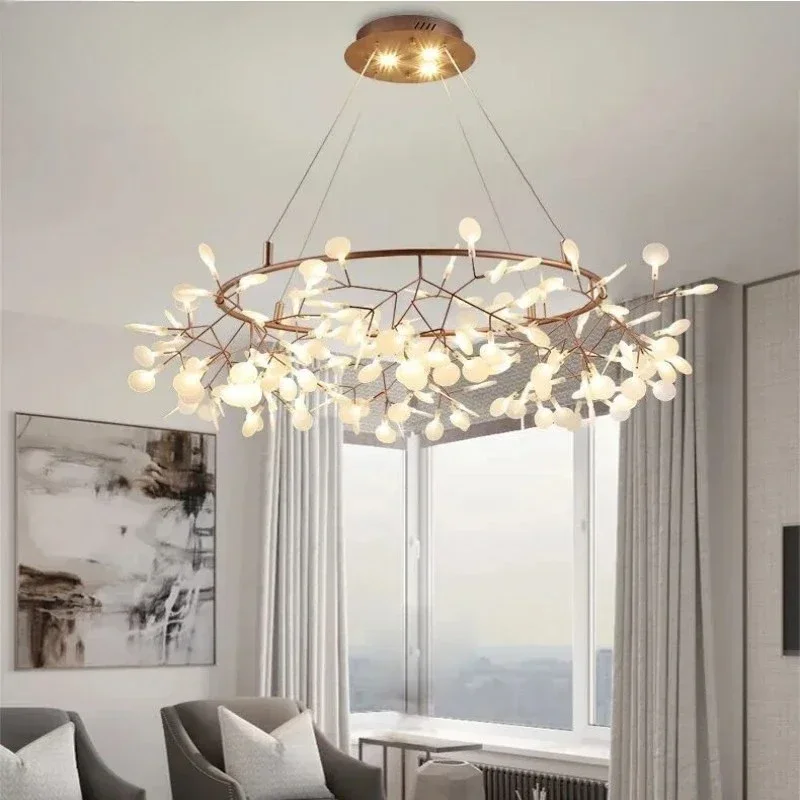 Round Branch LED Chandelier Light For Bedroom Living Room lounge Salon Office Black Modern Firefly Hanging Pendant Chandeliers