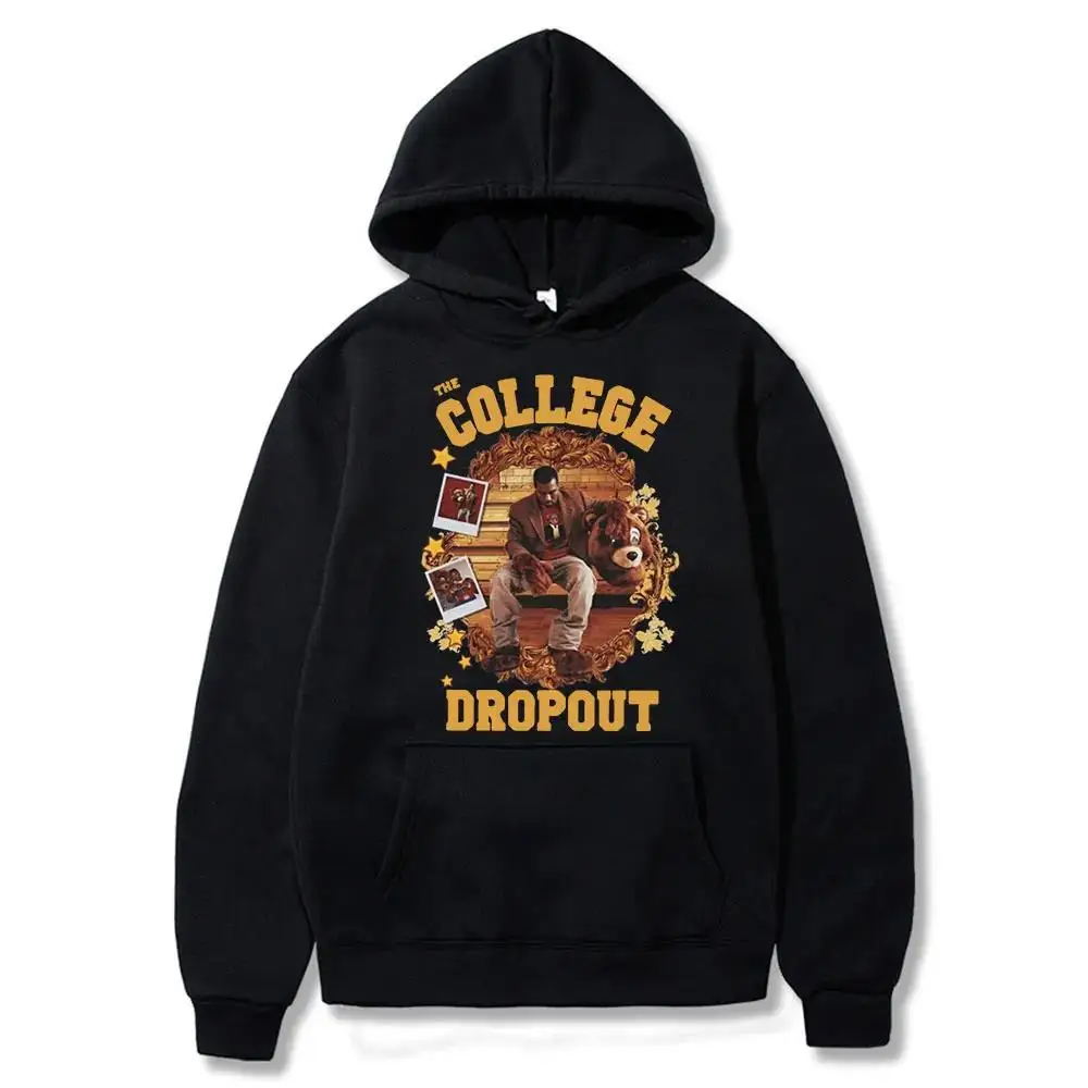 

College Dropout Hoodie Kanye West Music Album Printed Sweatshirts Casual Oversized Hip Hop Streetwear Men's Clothing