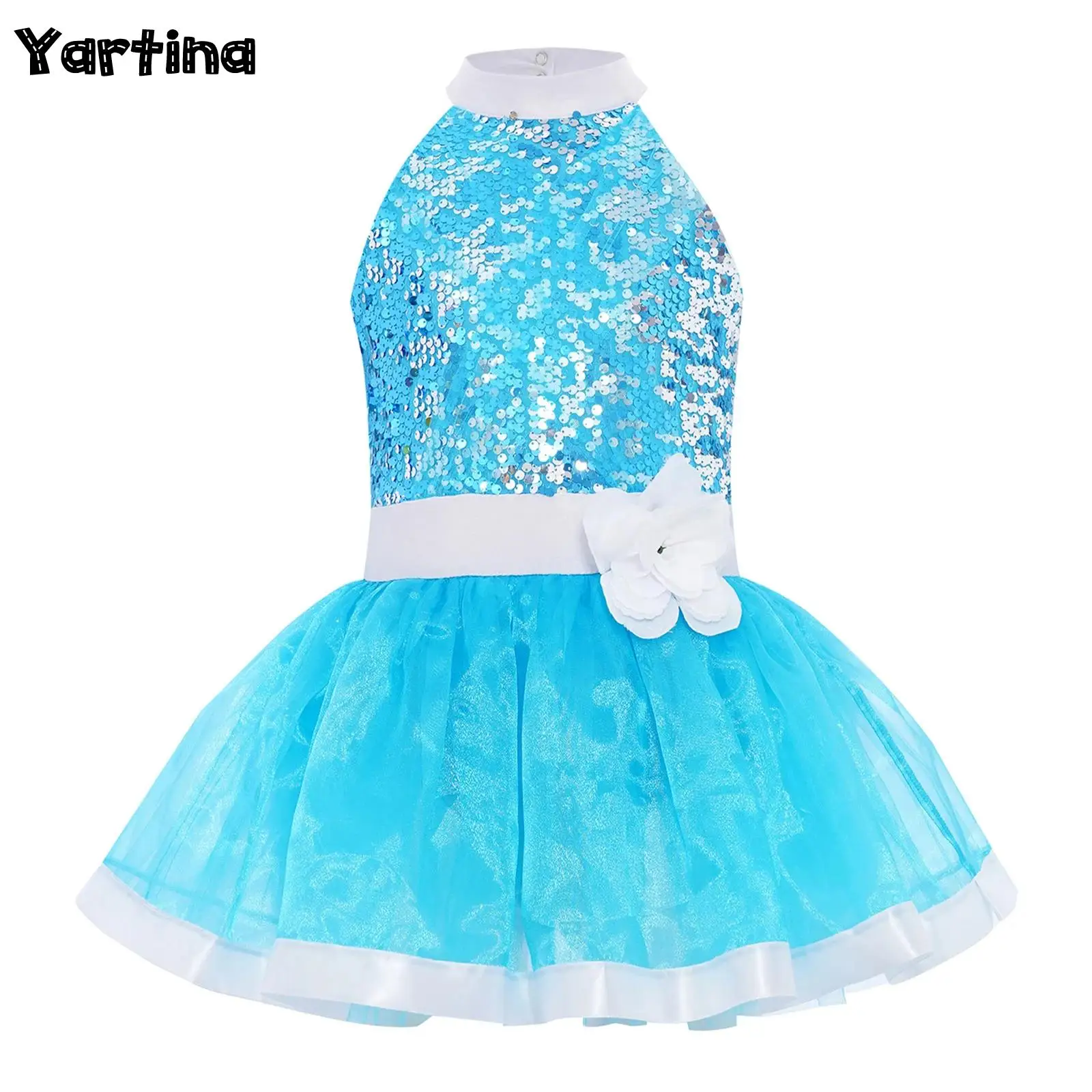 أطفال بنات لامعة الترتر الطبقات تول الباليه أثواب رقص غنائية الجمباز ثياب انقطاع الظهر توتو فستان التزلج على الجليد #1
