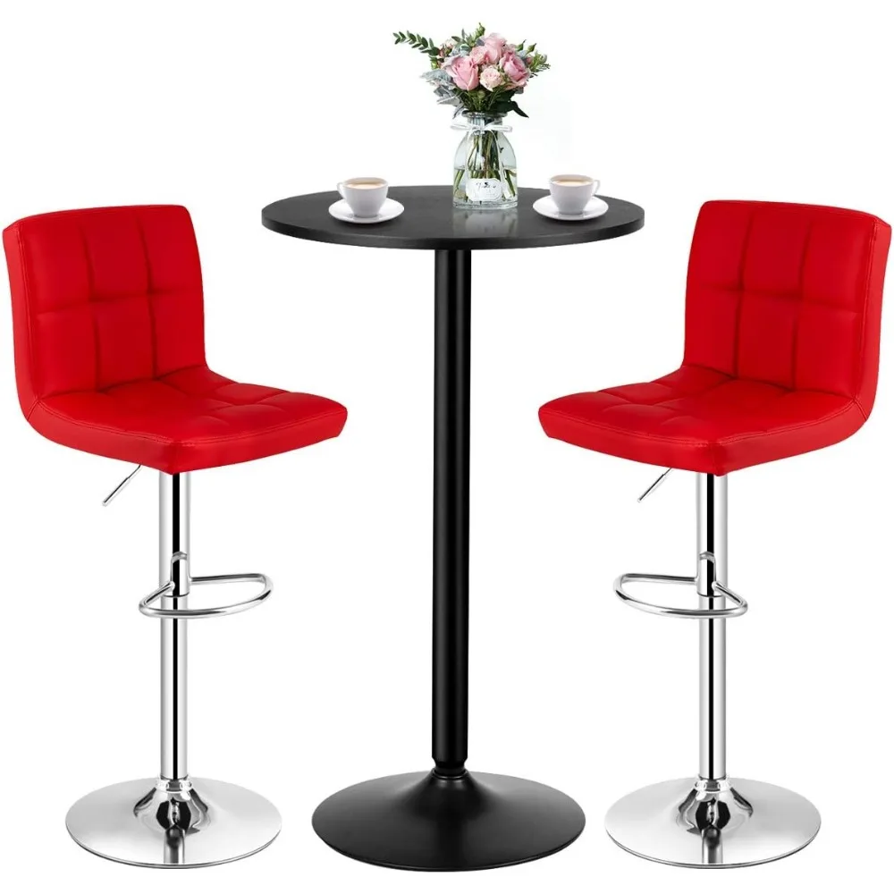 

3-Piece Bar Table Set, Round Cocktail Table and PU Leather Adjustable Swivel Chairs, Modern Counter Height Table Set with 2 Bar