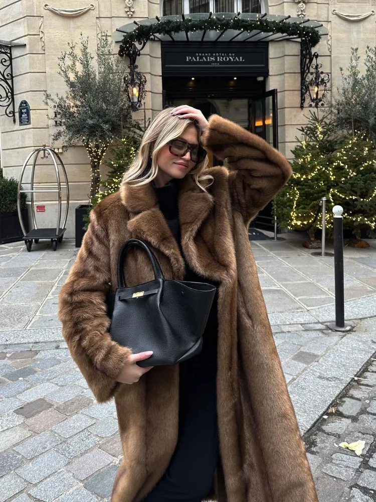 Women Fashion Thicken Lapel Long Fluffy Coats Casual Solid Oversized Soft Faux Fur Overcoat 2024 Lady Elegant Winter Outerwears