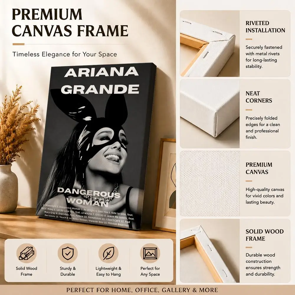 Pop Singer A-Ariana Grande Framed Wall Painting Canvas Art Poster with Solid Wood Frame for Living Room Home Decor