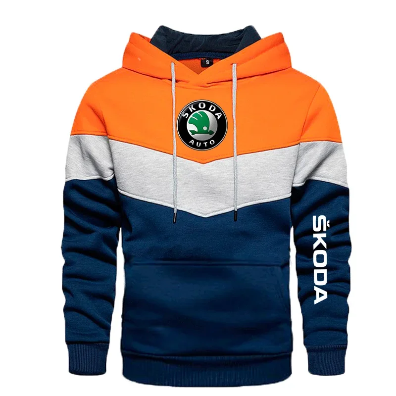 Neue Frühling Herbst Herren Skoda Logo Patchwork Farbe Pullover Langarm Hoodie Mode Baumwolle Hoody Sweatshirt