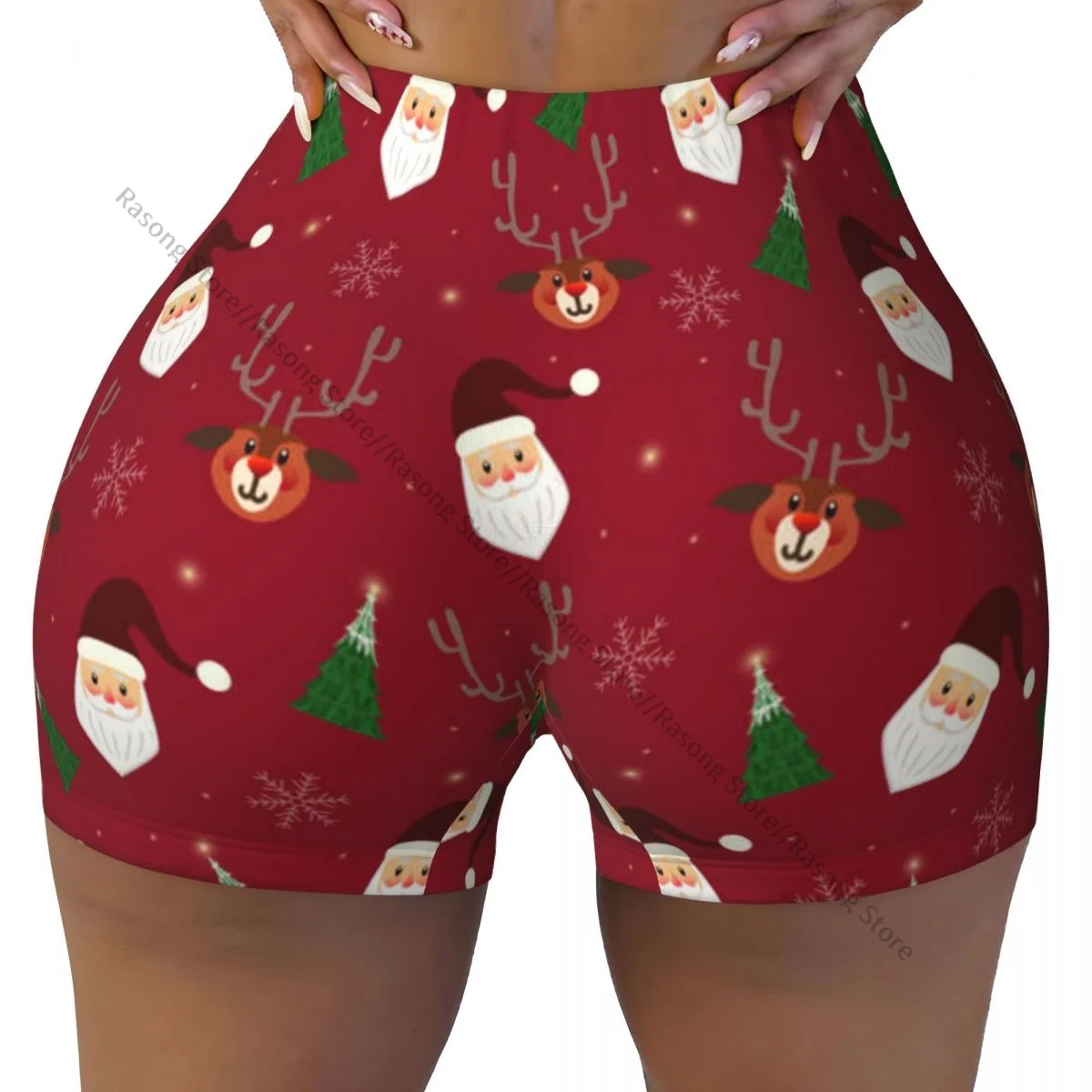 Women's Yoga Shorts Christmas Santa Deer Beer Pattern Scrunch Booty Butt Lifting Comfort Fitness Gym