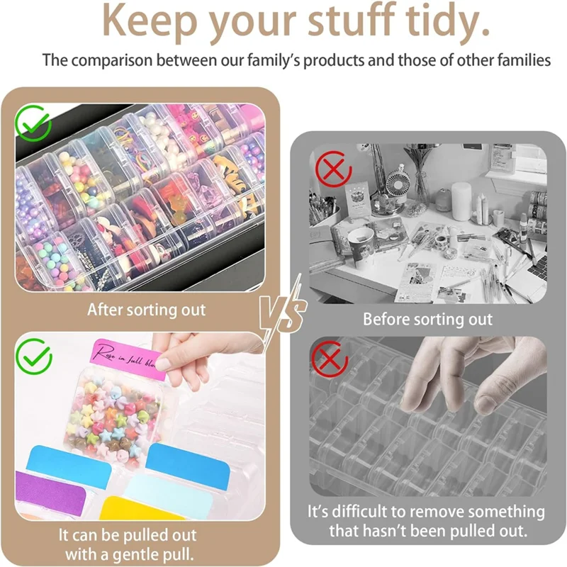 ABUU-Bead Organizer Box, Small Rectangular Clear Bead Storage Containers Boxes With Hinged Lids And Labels