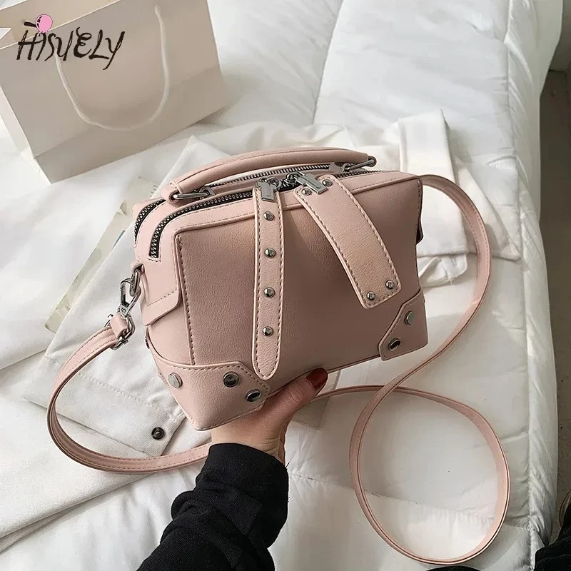 

Solid Color Women Rivet Shoulder Side Bag Small PU Leather Handbag Wallet Vintage Lady Luxury Sling Flap Messenger Crossbody Bag
