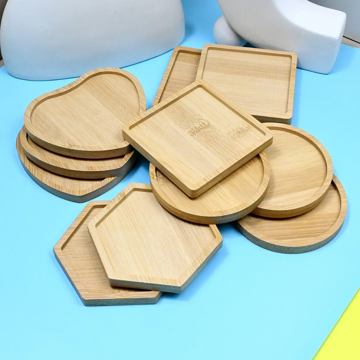 4pcs Circular Heart-shaped Mosaic Diy Bamboo Placemats, Square Retro Handcrafted Material Base, Bamboo And Wood Coasters Tray