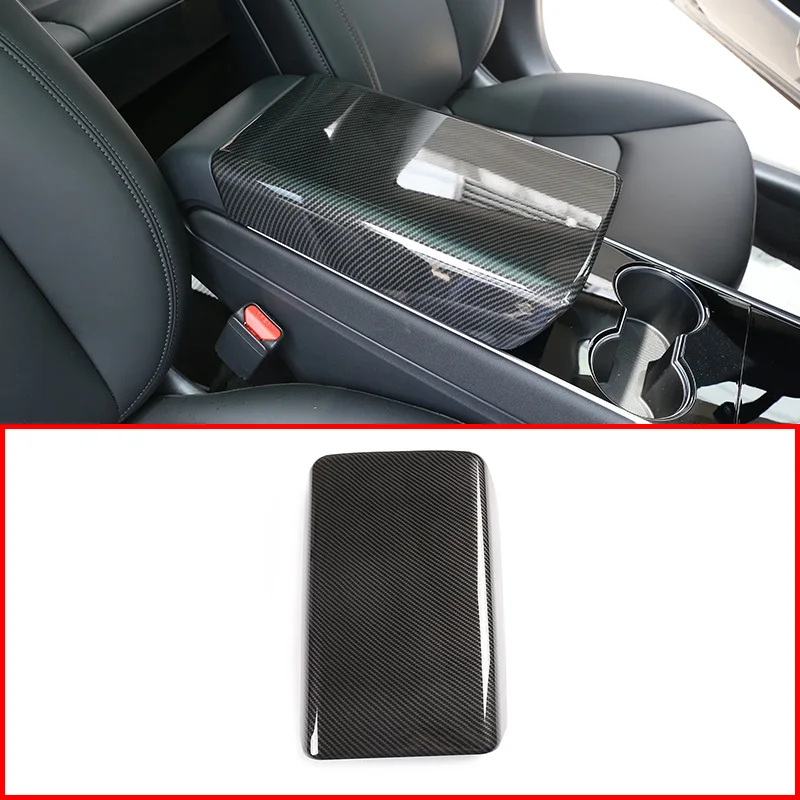 For Tesla Model 3 ABS Car Accessories Inner Decoration Armrest Box Protective Cover Silver/Brown/Black 1 Piece Set