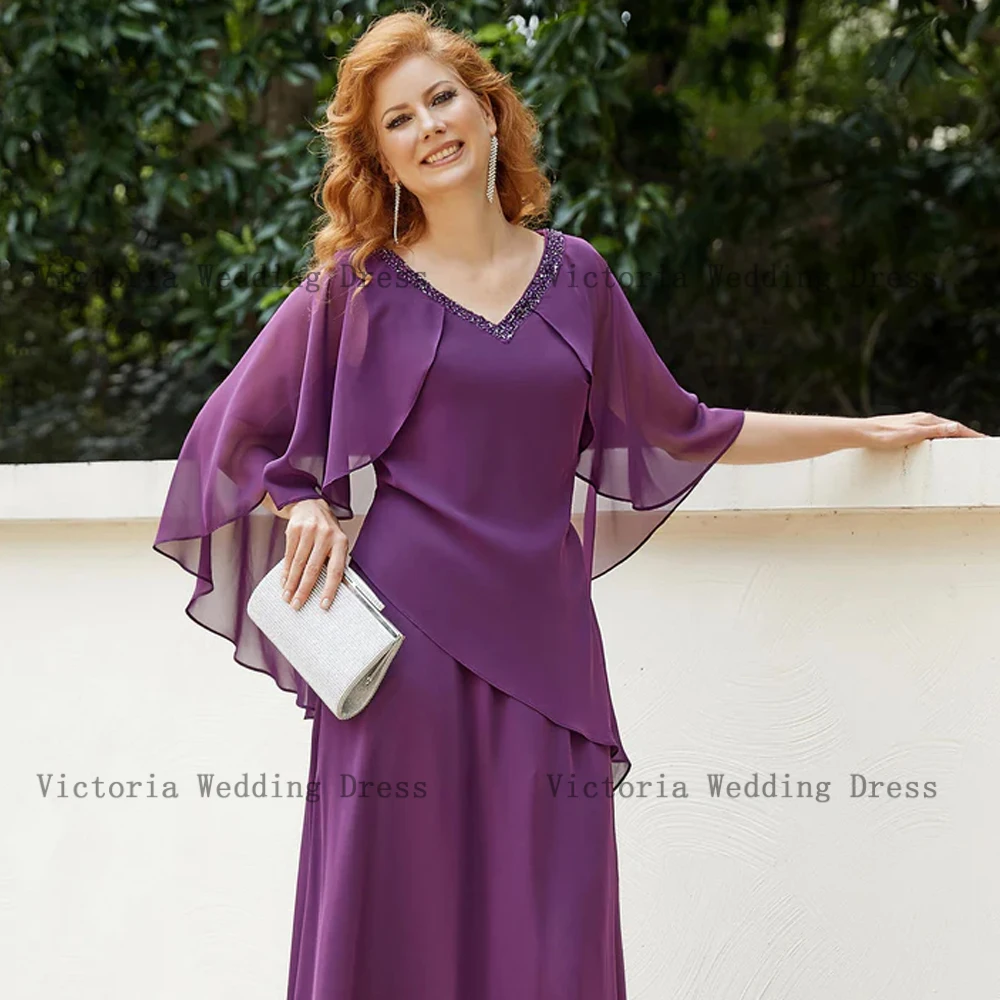 Customized Elegant Purple Mother of the Bride Dresses 2025 V Neck Sleeveless Wedding Party Gowns Beadings Floor Length A-Line