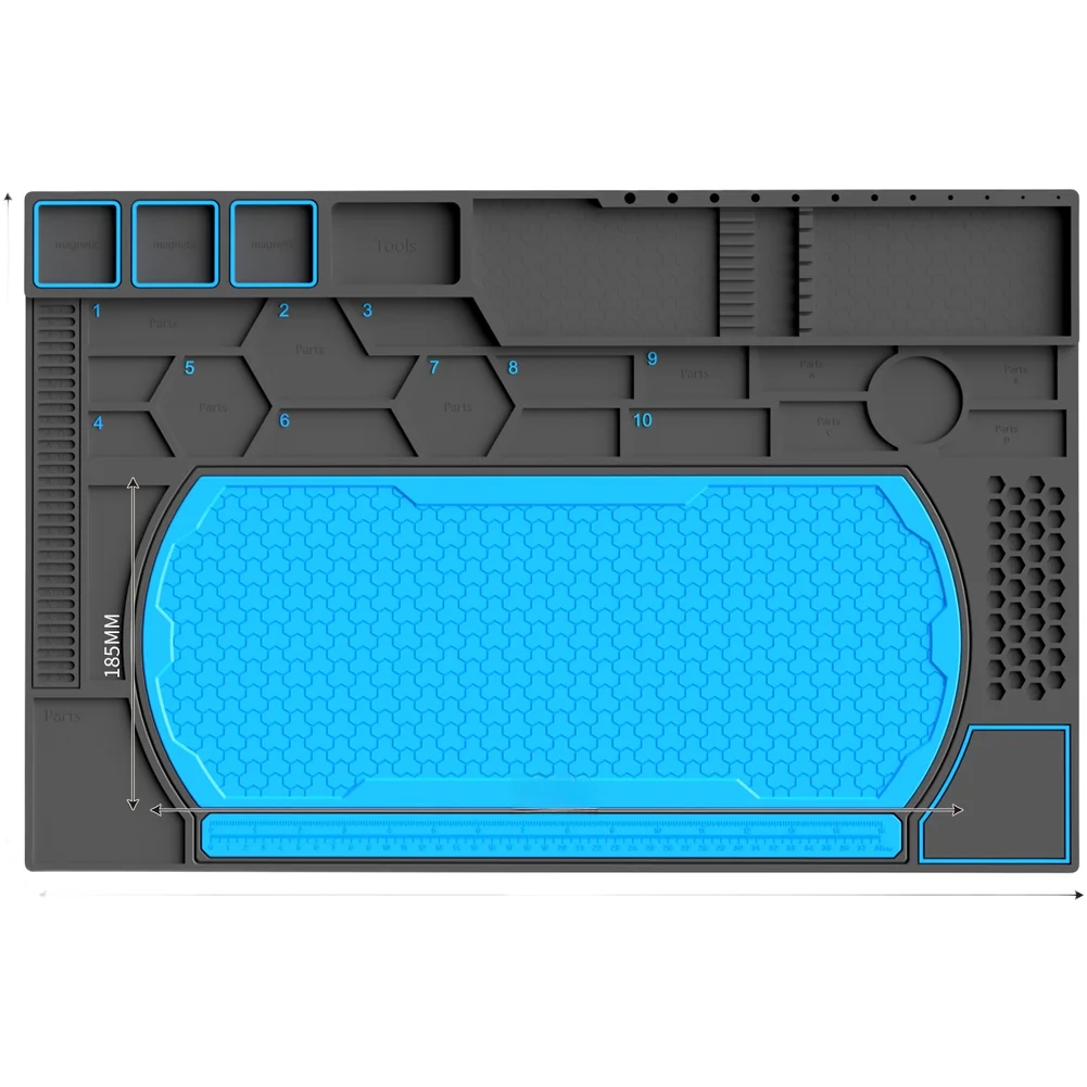 For Phone Repair Mat Silicone Magnetic Heat Resistant 200C Dual Measurement Ruler 60x38.8cm Labeled Compartments