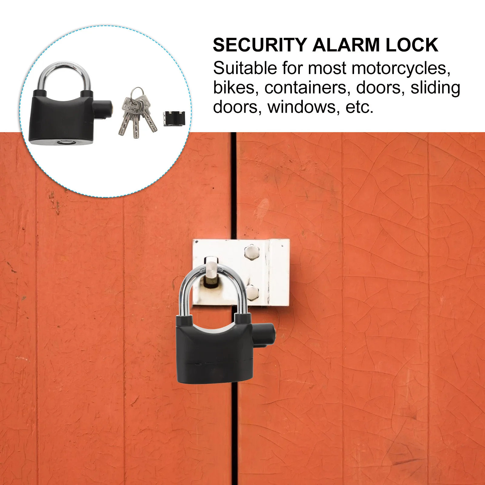 

2pcs Bicycle Anti-Theft Alarm Lock Heavy Duty Security Padlock For Bike Motorcycle Door Window With 6 Keys Black