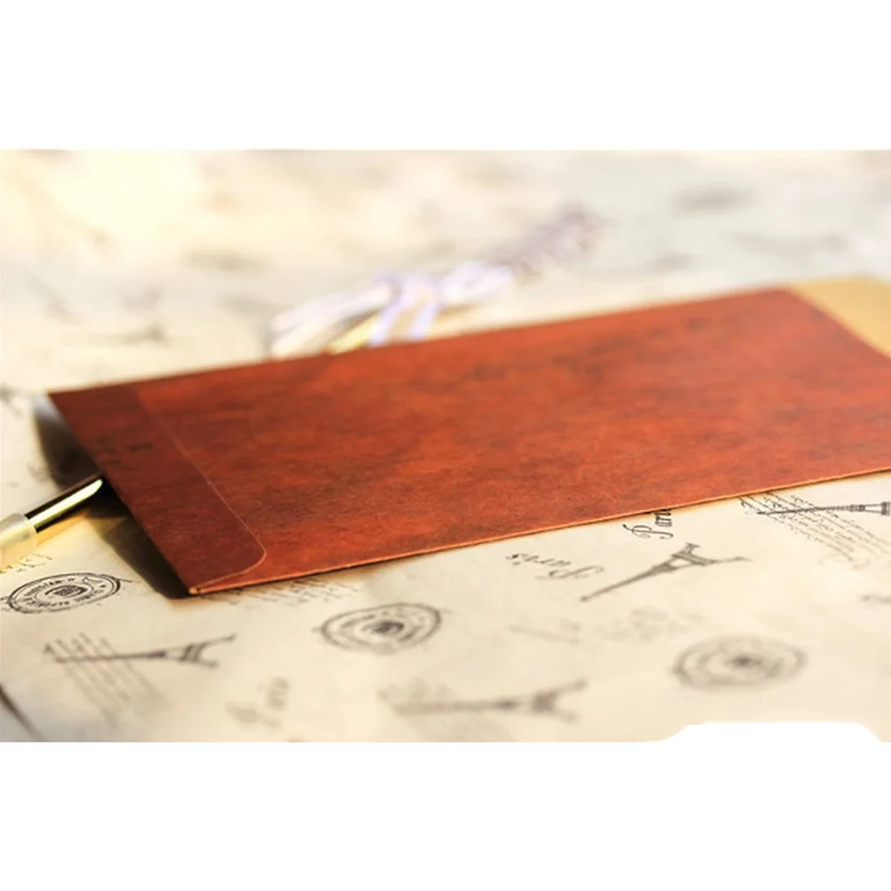 10pcs Retro Kraft Paper Envelopes Brown Classic Letter Pattern Biodegradable Storage Envelopes For Postcards Multipurpose Env