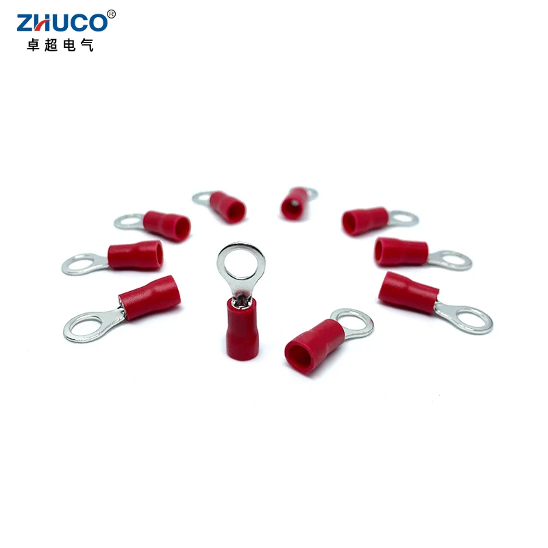 100pcs RVS1.25-5 Ring Round Red Pre-Insulating Electrical Copper Wire Connector 22-16 AWG Cable Crimp Terminal 0.5-1.5mm2