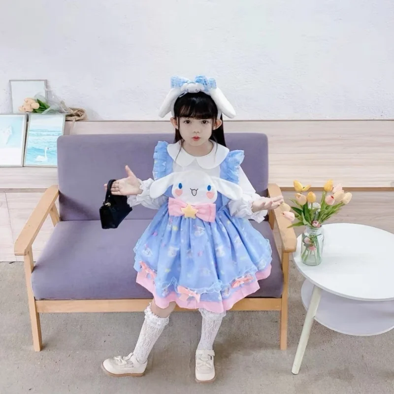 Girl Cartoon Lolita Dress Sanrios Cinnamoroll Spring Summer Birthday Party Role Play Tutu Dress Child Short Sleeve Dress Gift Dr