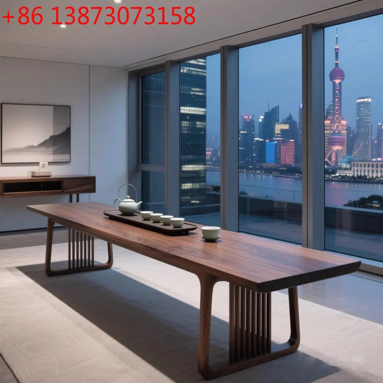 

Song's Aesthetics North American Black Walnut Tea Table Simple Modern Conference Table Home Office New Chinese Tea Table