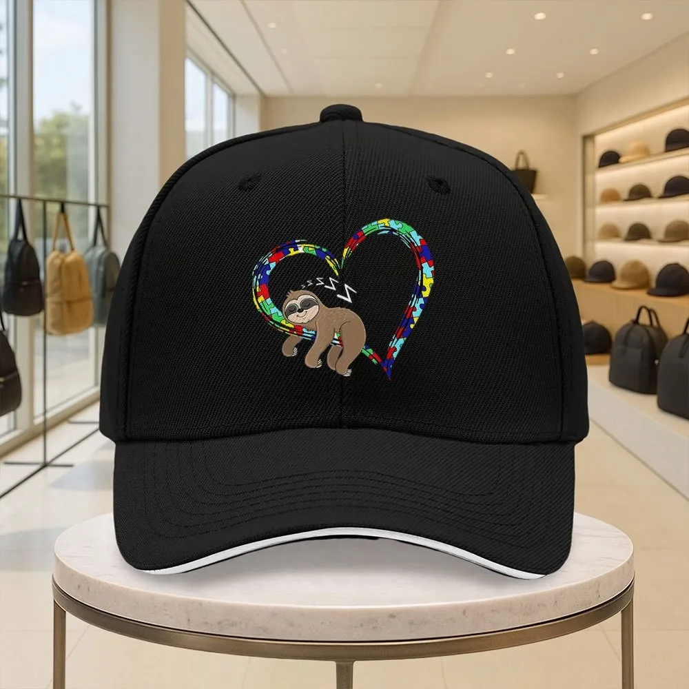 

Autism Awareness Sloth Heart Graphic Baseball Cap Adjustable Polyester Outdoor Sun Hat