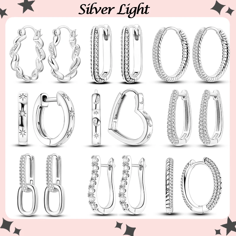 Pendientes de aro chapados en plata para mujer, aretes de oro blanco de 18K con circonita brillante en forma de U, joyería de alta calidad, regalos de diseño Original