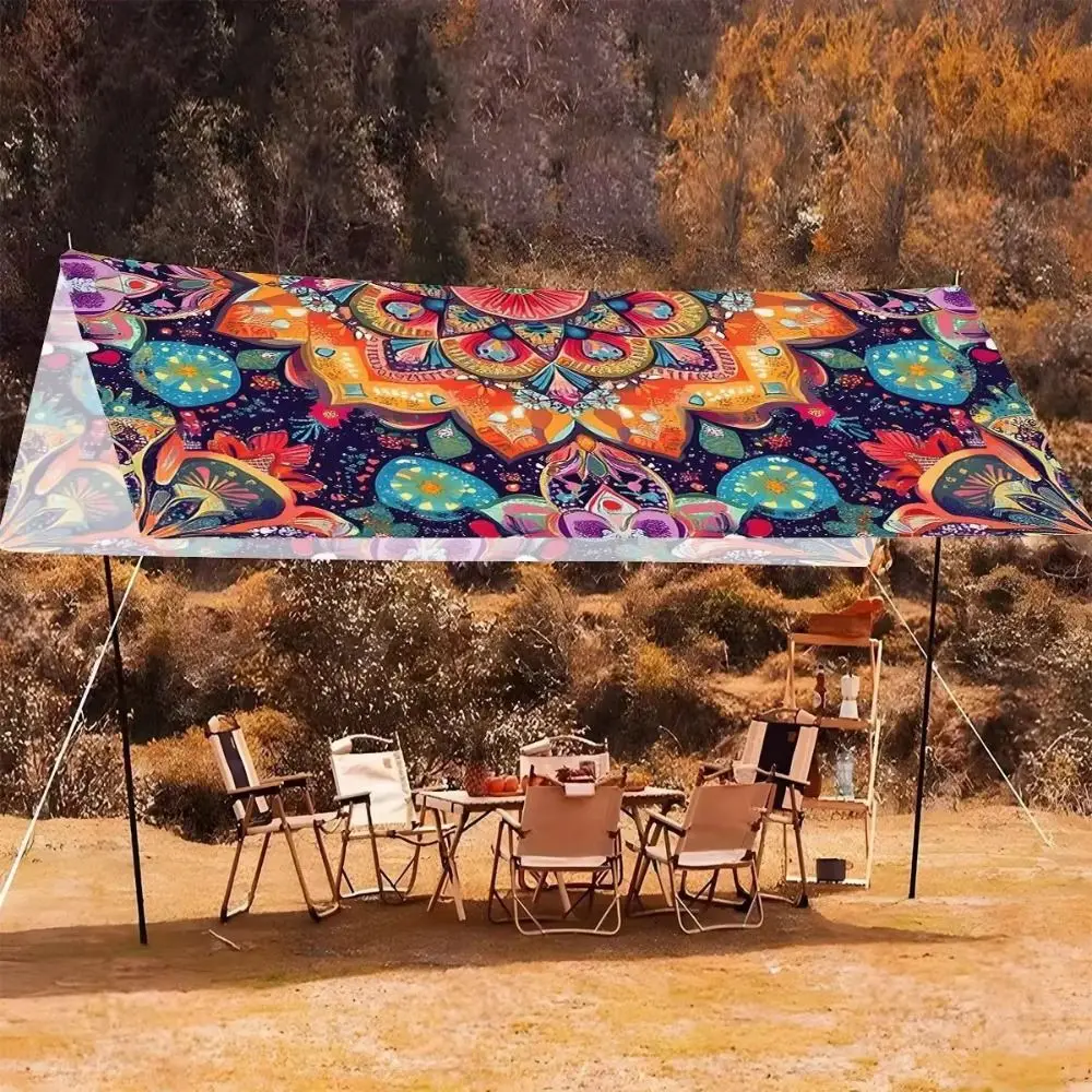 Rectangular Shape Sunshade Sail Bohemian Print Waterproof Fabric Patio Canopy Flower Print Shade Cover Backyard Use