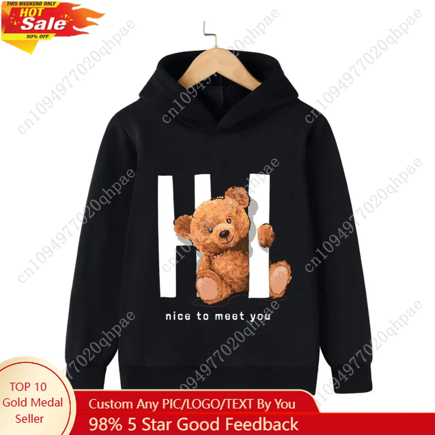 

Autumn Winter Children Hoodies Kawaii Hi Teddy Bear Print Girls Boys Baby Clothes Casual Fashion Kids Sweatshirt Pullovers Tops