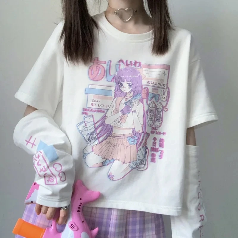 Japanische Streetwear e Mädchen Anime T-Shirt Kleidung mit Arm abdeckung Grafik Top Harajuku Kawaii Sommer Tops für Frauen 2024 T-Shirt