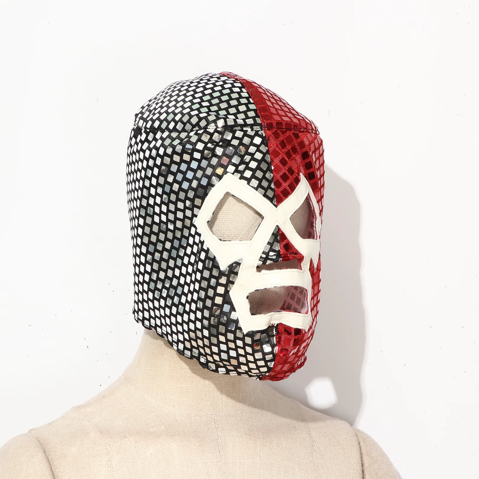 Men Color Blocked Shiny Sequin Headgear Lace-up Hood Costume Accessory for Halloween Role-playing Theme Party