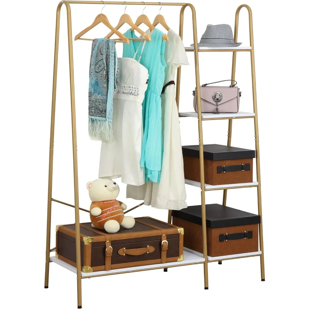 

Clothing Rack for Hanging Clothes Heavy Duty Garment Rack with 5 Wood Shelves Freestanding Portable Closet Organizer