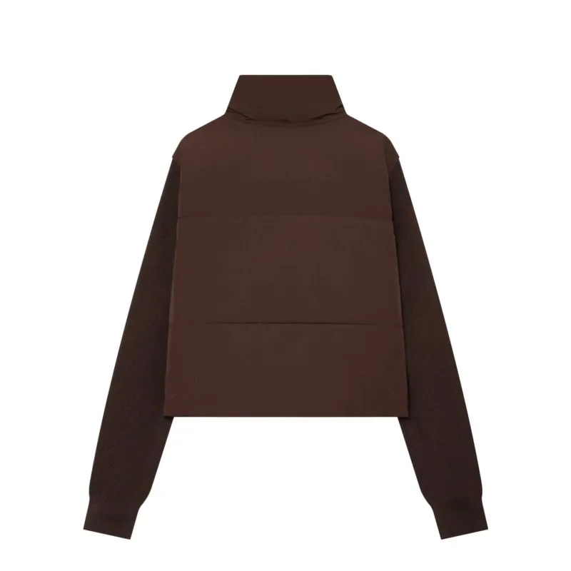 Women's Knit Cotton Jacket New 2026 Autumn Simple High Collar Long Sleeve Zipper Woman Warm Coat Patchwork Female Coats