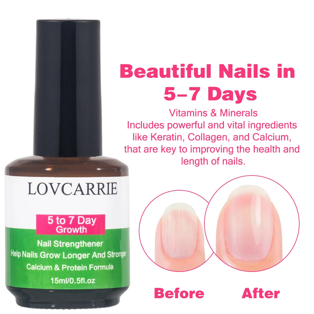 LOVCARRIE Nail Growth 5 to 7 Day Strong Nail Strengthener Calcium Protein Formula Strong Nails Hardener Protect Soft Thin Nails