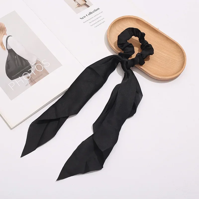 

Fashion Solid Color Bow Satin Long Ribbon Ponytail Scarf Hair Ties Scrunchies Women Girls Elastic Hair Bands Sweet Headwear