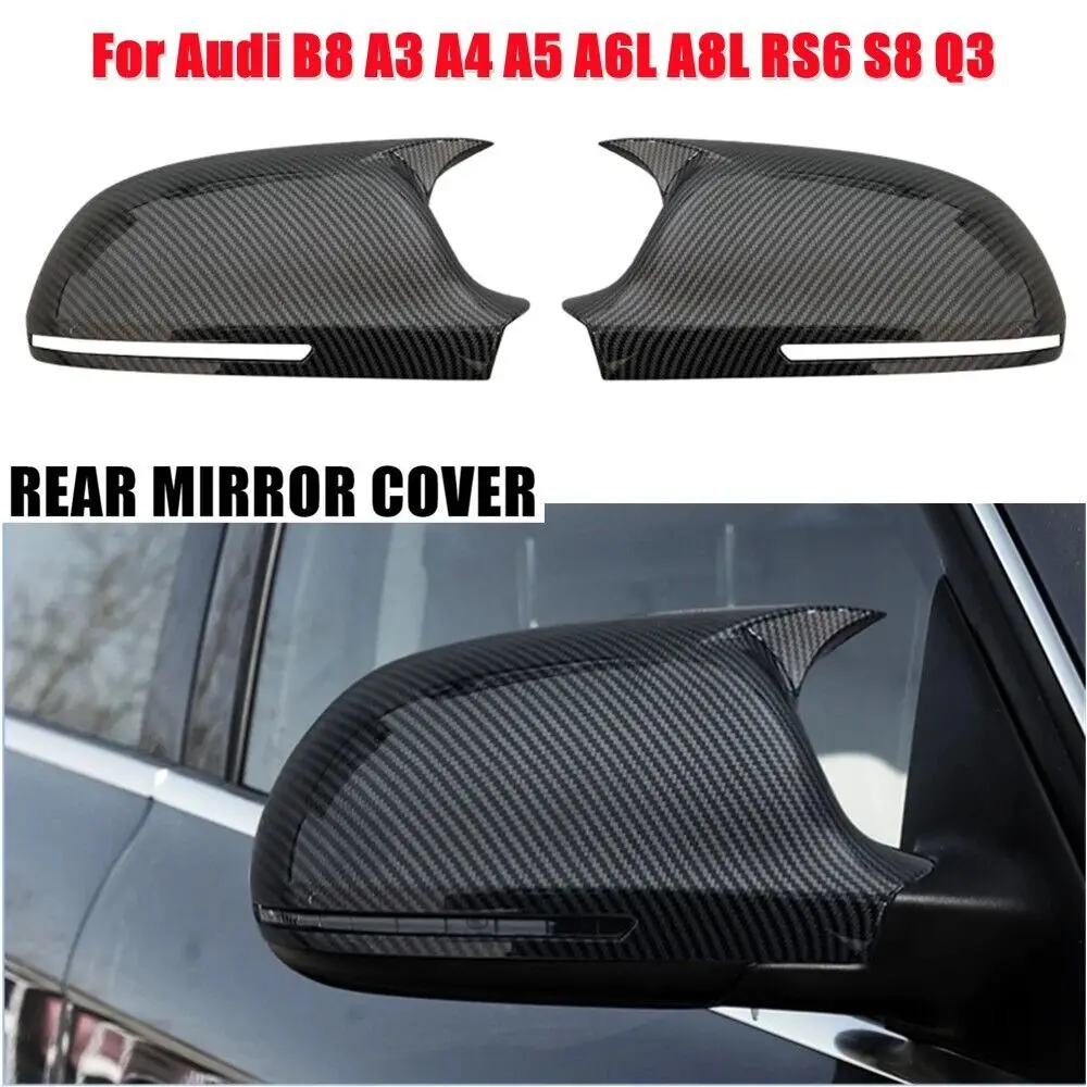 For Audi A3 A4 B8 A5 A6L A8L RS6 S8 Q3 Car Rearview Mirror Cover Cap Carbon Fiber Add On Side Rear View Mirror Cap Cover