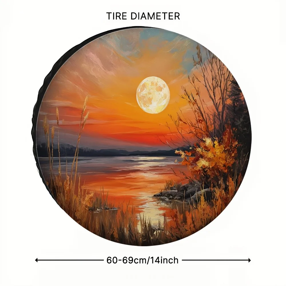 

Sunset Moon Lake Landscape Tire Cover Durable Polyester Spare Wheel Protector For Suv