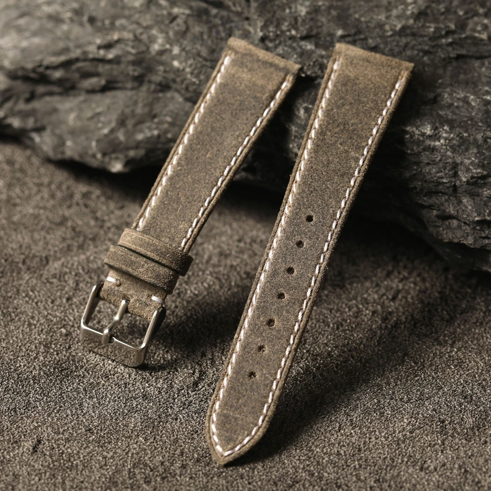 

Сшитый вручную винтажный кожаный ремешок Charles CFS из Великобритании 18, 19, 20 мм, 22 мм, мягкий и быстросъемный браслет из матовой серой кожи