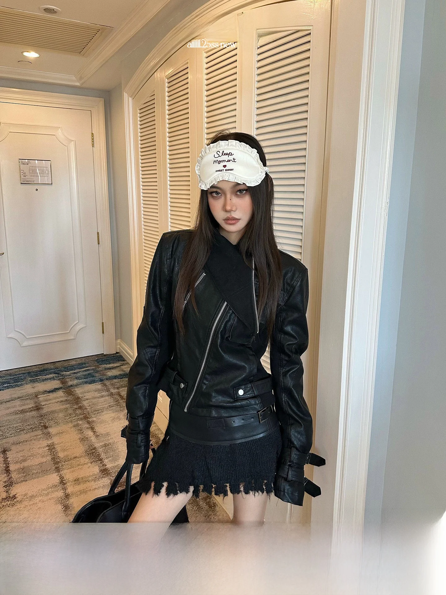 

Женская теплая вязаная кожаная куртка Bla Spicy Girl с косым воротником на молнии, универсальная, для осени и зимы, в уличном стиле