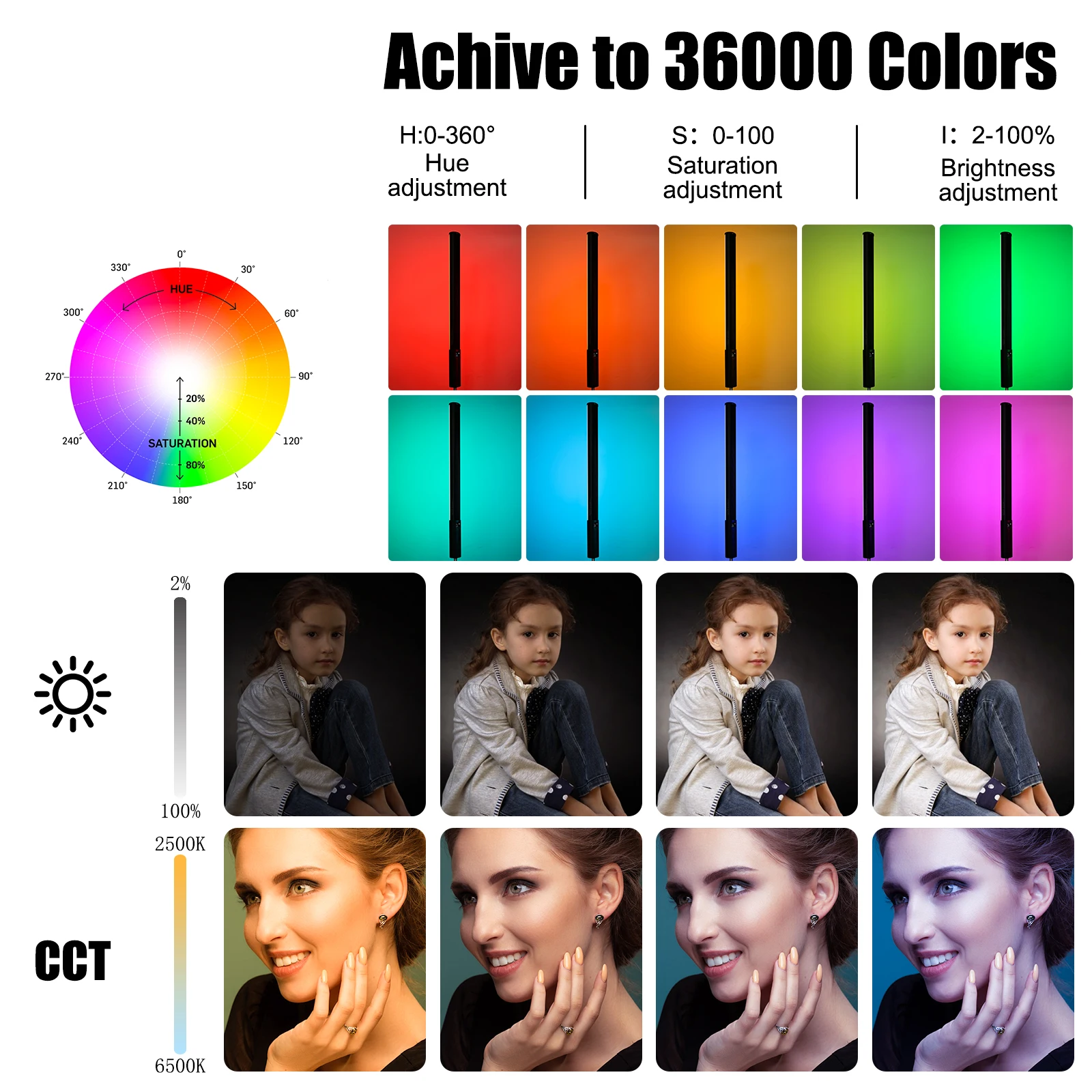 LUXCEO Handheld RGB Colorful Stick Light 40CM LED Light Wand CRI 95+ 2500K- 6500K Photography Studio Photo Lamp