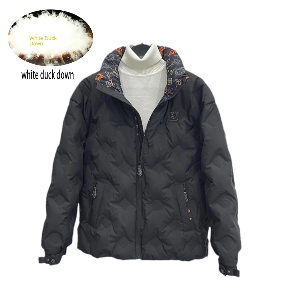 Winter White Duck Down Jacket Men's Light Luxury Trendy Leather Windproof Warm Down Jacket Men Brand Clothes Casual Hooded Coat