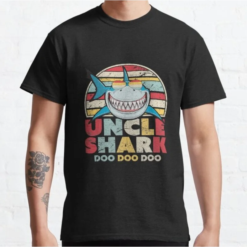 

Funny Uncle Shark Dullish Ocean Sharks Short Sleeve t shirt Vintage Graphic Tee 100% cotton printed clothes All size Tops S-6XL