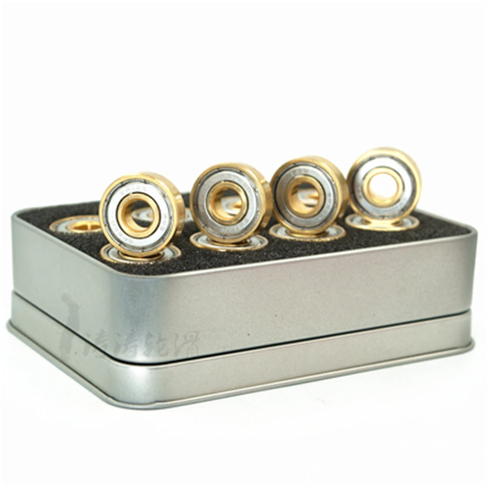 16 Pcs Swiss Golden 7-Beads BSB Speed Bearings Highly Speed ILQ-11 8x22x7 mm Bearing 608Z with Iron Box Inline Skate Bearing