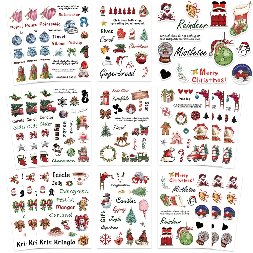 

8/16sheets Christmas Festival Cartoon Stickers Cute Santa Claus Animal Decals DIY Scrapbook Luggage Phone Car Sticker Decoration