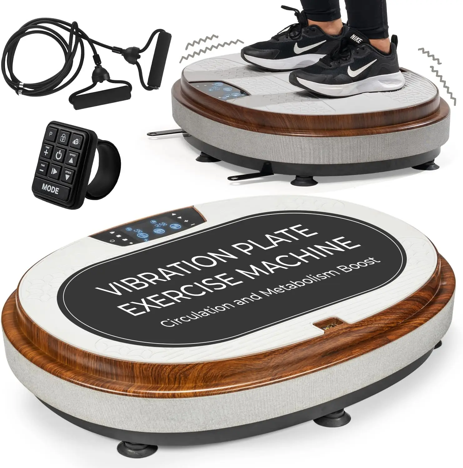 Vibration Plate Exercise Machine for Circulation & Metabolism Boost, Elegant Living Room Vibration Machine with Heated Ottoman