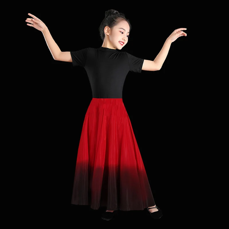 Kids Skirt Classical Dance Spanish Flamenco Girls Big Swing Skirt Xinjiang Ballroom Belly Dance Performance Practice Costume