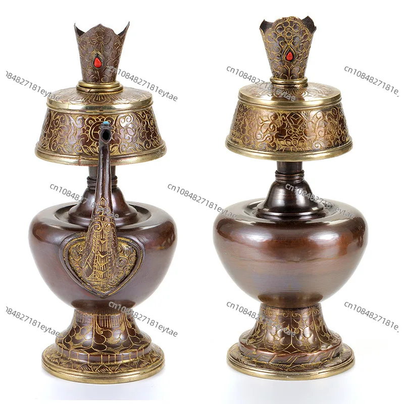 Tibetan Purple Copper Benba Pot, Handmade Buddhist Ritual Water Vase