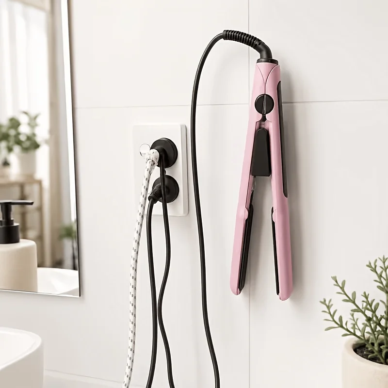No-Drill Strong Adhesive Wall-Mounted Straight Hair Clip Hook, High-Temperature Resistant Hairdressing Tool Storage Rack
