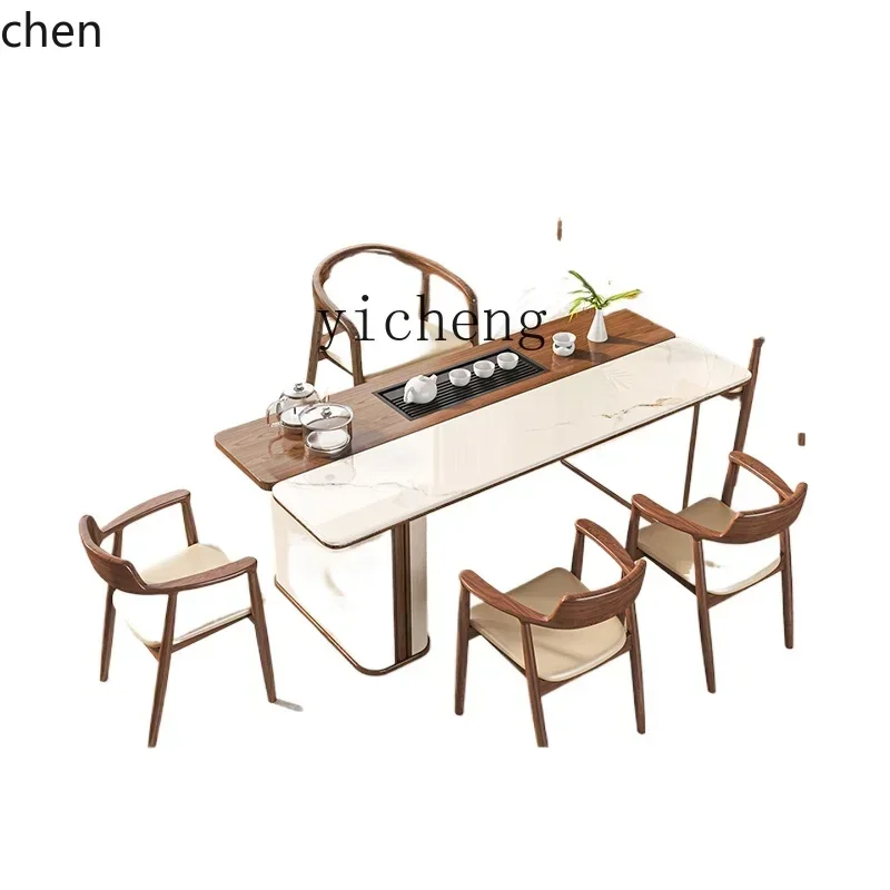 طاولة شاي من الخشب الصلب HXL، طاولة شاي وكرسي من البلاط الصخري، مجموعة حديثة وبسيطة وخفيفة فاخرة لغرفة المعيشة المنزلية وشرفة المكتب #2