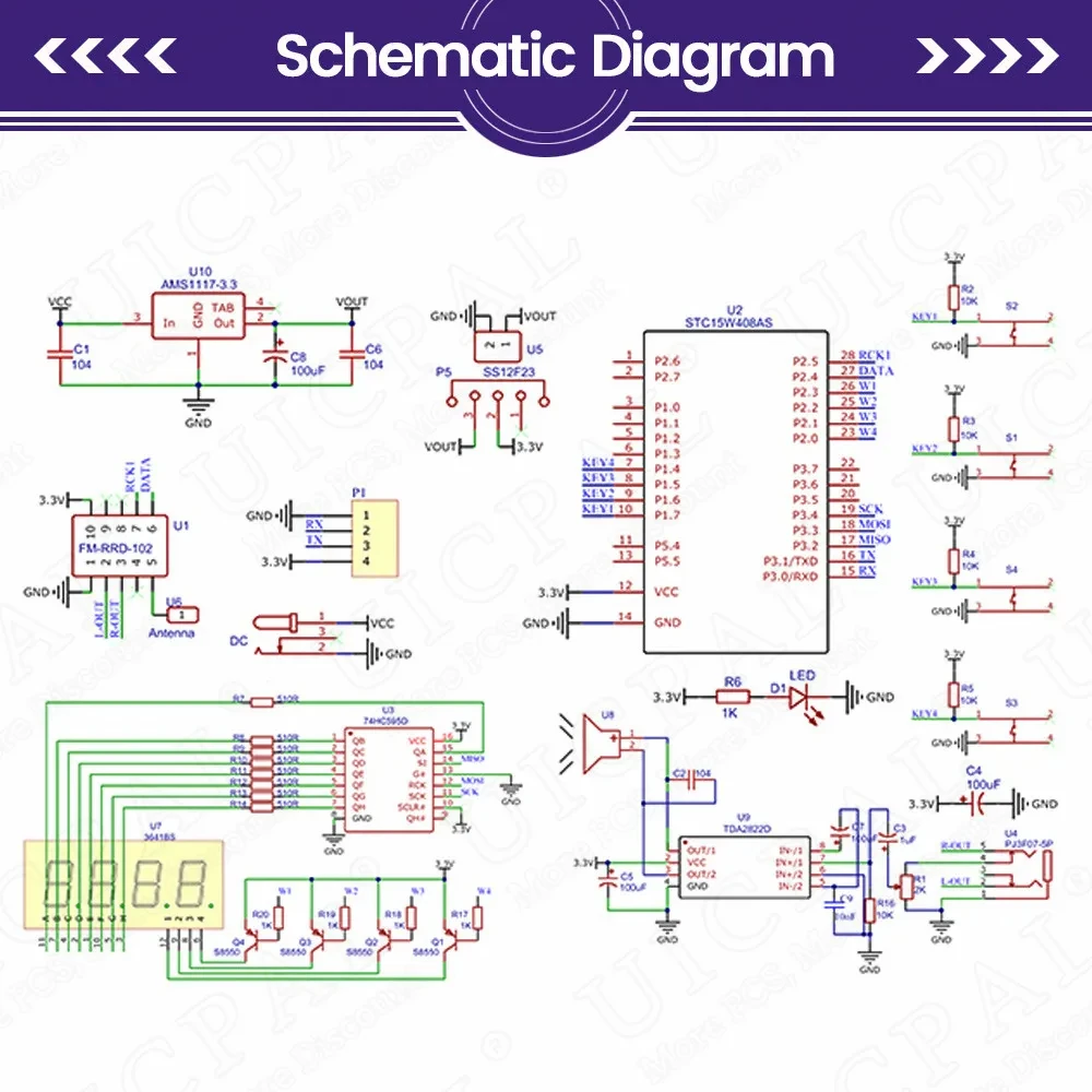 Imagem -06 - Diy Kit Rádio fm Eletrônico Projeto de Solda Assembleia Prática Solda Pcb Freqüência Ajustável Duplo Poder 87108mhz Rda5807s