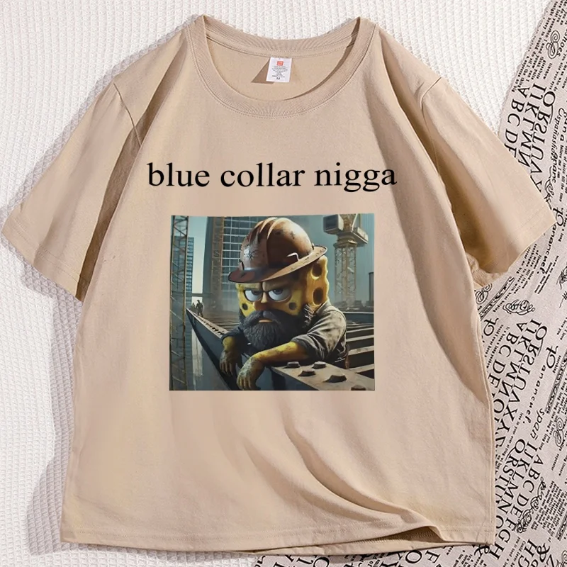 الأزرق طوق النيجا تي شيرت الرجال النساء مضحك المطبوعة التي شيرت عادية قصيرة الأكمام الجولة الرقبة رجل الملابس Y2k الشارع الشهير الملابس