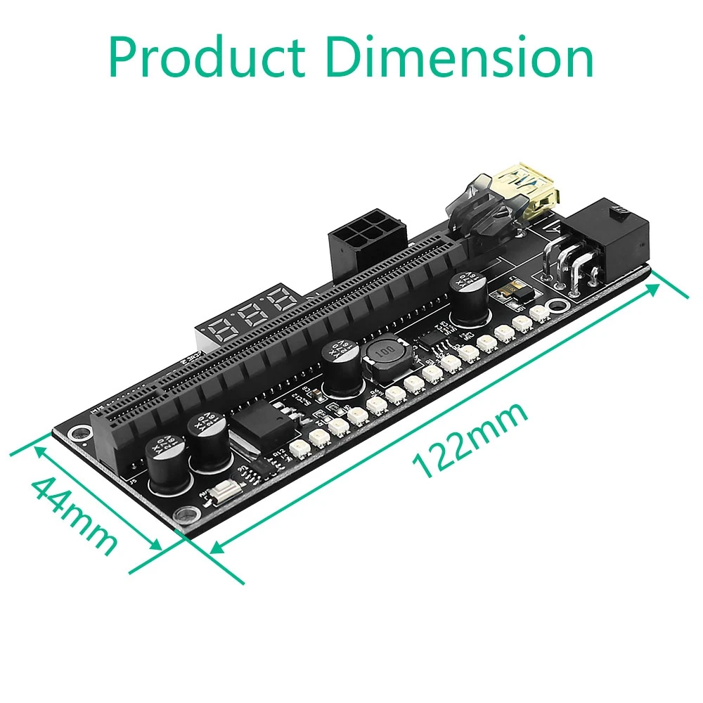 PCIE ライザー 1X から 16X グラフィック拡張カード、3.3V デジタルメーターディスプレイと BTC マイニング POS 用の 3528 カラフルな LED 付き