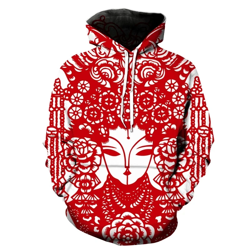 

Chinese Paper Cutting Art Graphic Sweatshirts Funny Design Symmetry 3D Printed Hoodies For Men Clothing Casual Women Pullovers