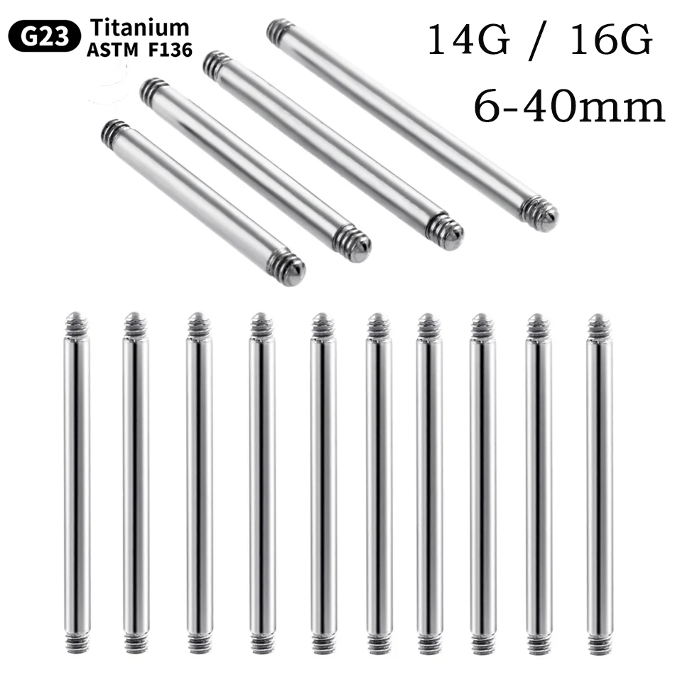 10/20/50Pcs Implant Titanium Straight Barbell Piercing 6-40mm 14G /16G Earring Tongue Ring Replacement Accessories Piercing Bars