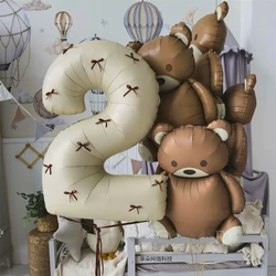 32inch15PCS Aluminum foil bow vintage Milky number,Brown bear balloons, 0-9 years old Balloons Decorations Matte Globos Birthday